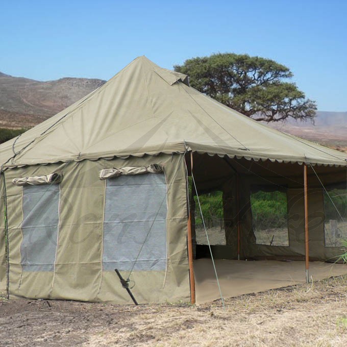 Khaki Safari Peg & Pole Tent - 10x10m