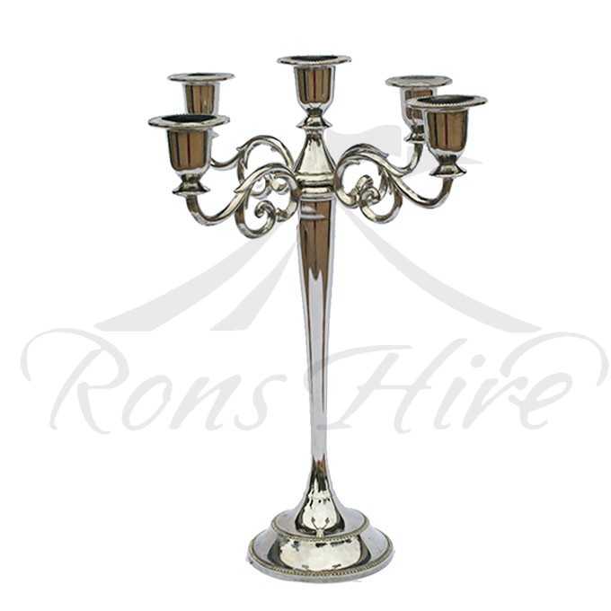 Candelabra - Plated Silver Metal 28cm Candelabra